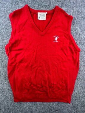 Fitwell Made In England St Andrew’s Scotland Red Merino Wool Vest RARE XL VTG
